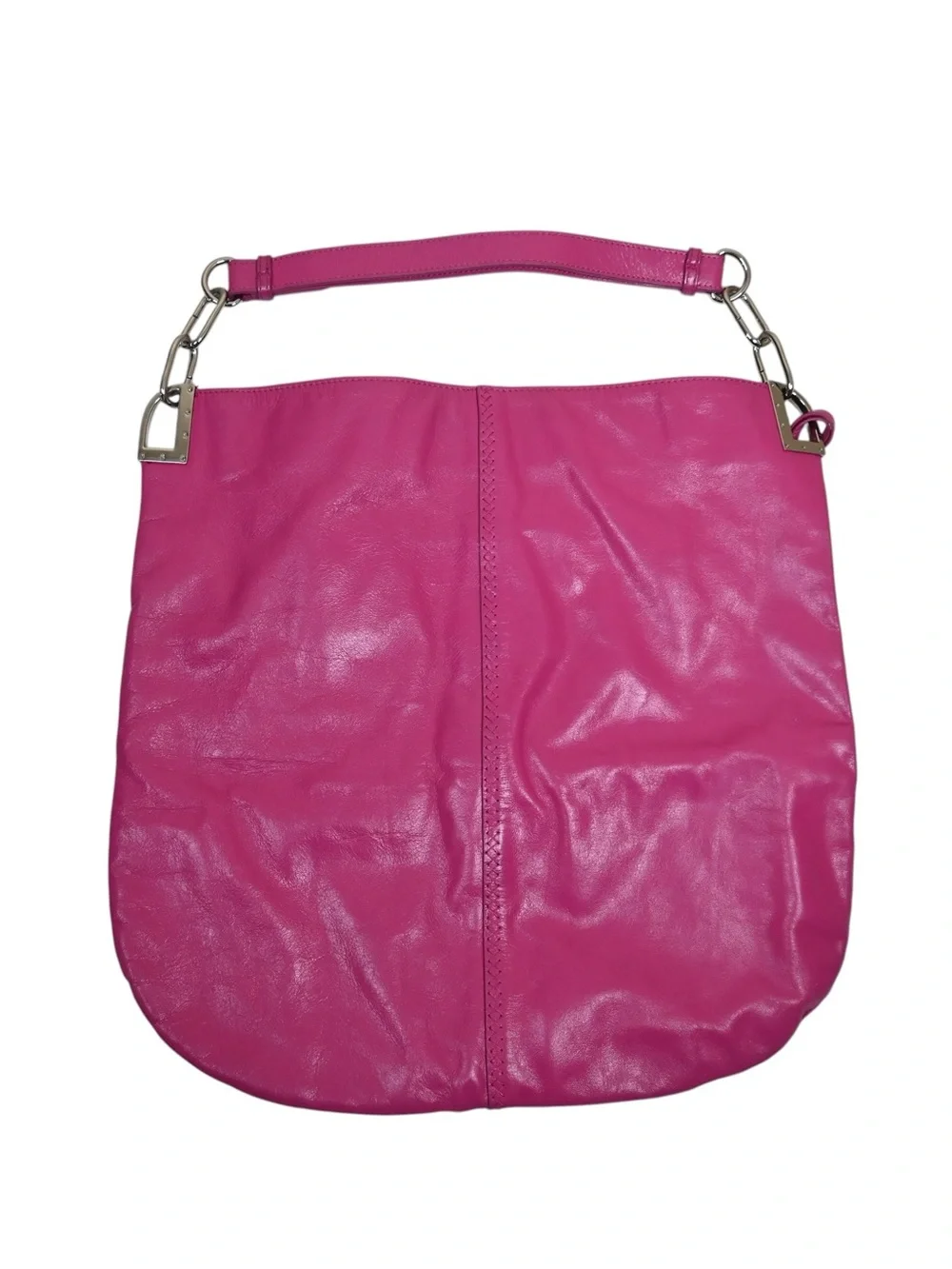 Badgley Mischka Oversized Hot Pink Genuine Italian Leather Hobo Bag